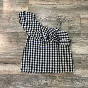 J.O.A gingham one shoulder top